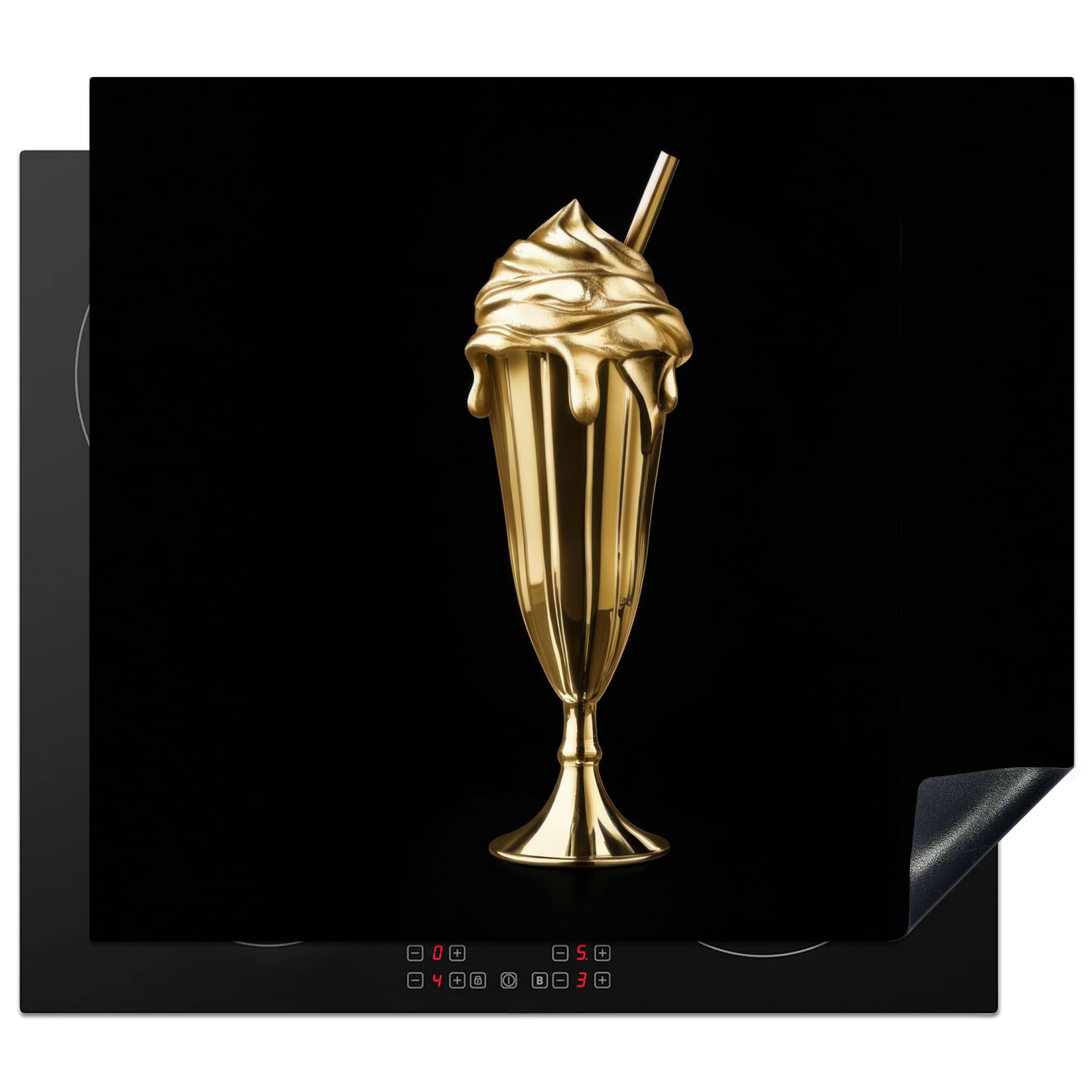 KitchenYeah© Induction Hob Cover Protector Mat 20.5"x23.2" / 59x52 cm Kitchen Universal Ceramic Covers for Electric Cookers Vinyl Milkshake - Gold - Drink - Black