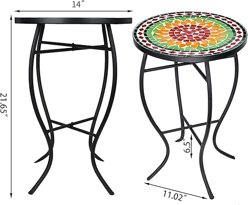 Miniatura 3 de Vipush Mosaic - Mesa auxiliar para exteriores, soporte plegable redondo de 14 pulgadas para patio, jardín, balcón, porche, mesa auxiliar de interior