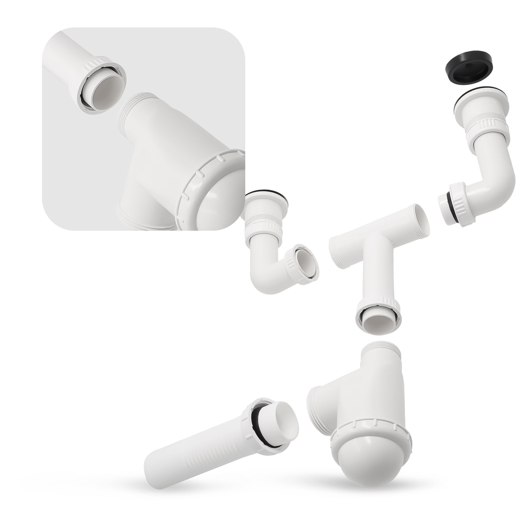 Sifón doble de 50 mm para lavabo doble con colador de desagüe, colador de metal y tapón para fregadero, sifón para fregadero, accesorios para baño, fregadero de cocina, tubo de desagüe