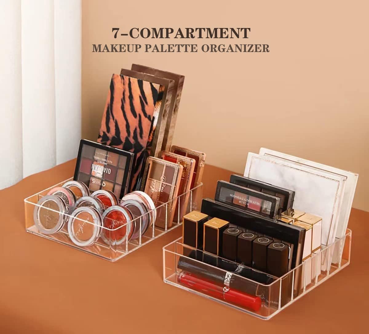 WECHENG Eyeshadow Palette Makeup Organizer, BPA Free 7 Section Divided Vanity Organize Holder for Drawer and Bathroom Counte Modern Cosmetics Storage ( 7.5" x 6.3" x 1.8") : Beauty & Personal Care