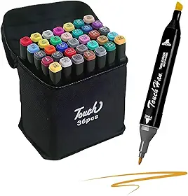 Marcadores de Ponta Dupla de Álcool de 36 Cores Preto LUVINco Canetas Marcadoras de Arte com Porta-canetas para Crianças Adultos Colorir Pintar Esboçar (36)