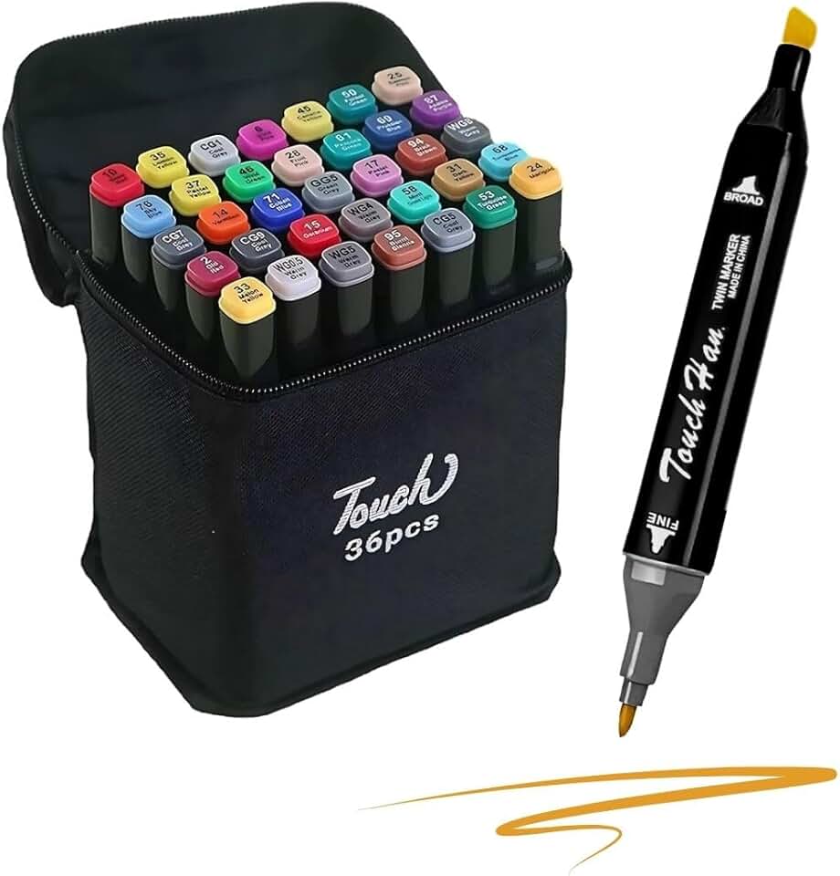 Marcadores de Ponta Dupla de Álcool de 36 Cores Preto LUVINco Canetas Marcadoras de Arte com Porta-canetas para Crianças Adultos Colorir Pintar Esboçar (36)