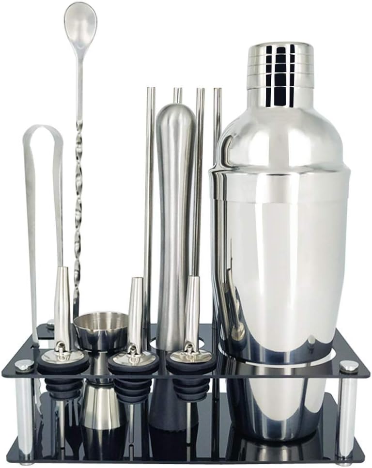 13Pcs Set Premium Barware Set Stainless Bar Cocktail Shaker Set Bartender Kit Shakers Bar Tools with Wine Stand (Color : 750ML with Stand) (750ML with Stand) Cocktail shakers