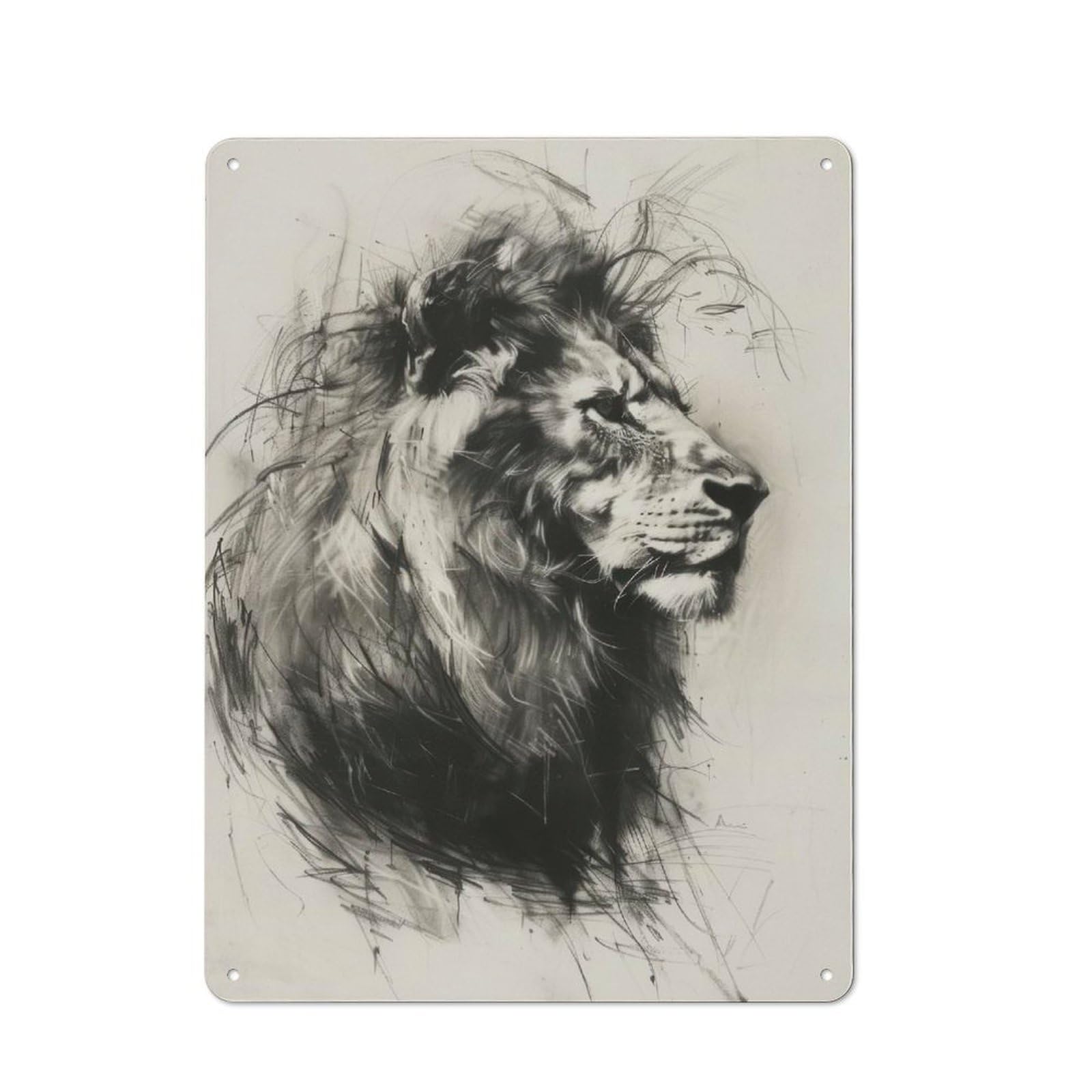 Junmoney Lion In Charcoal Portrait Tin Wall Plaque 40X30cm With For Living Room Or Hallway, A Decorative Christmas Gift For Hallway Decor Fans