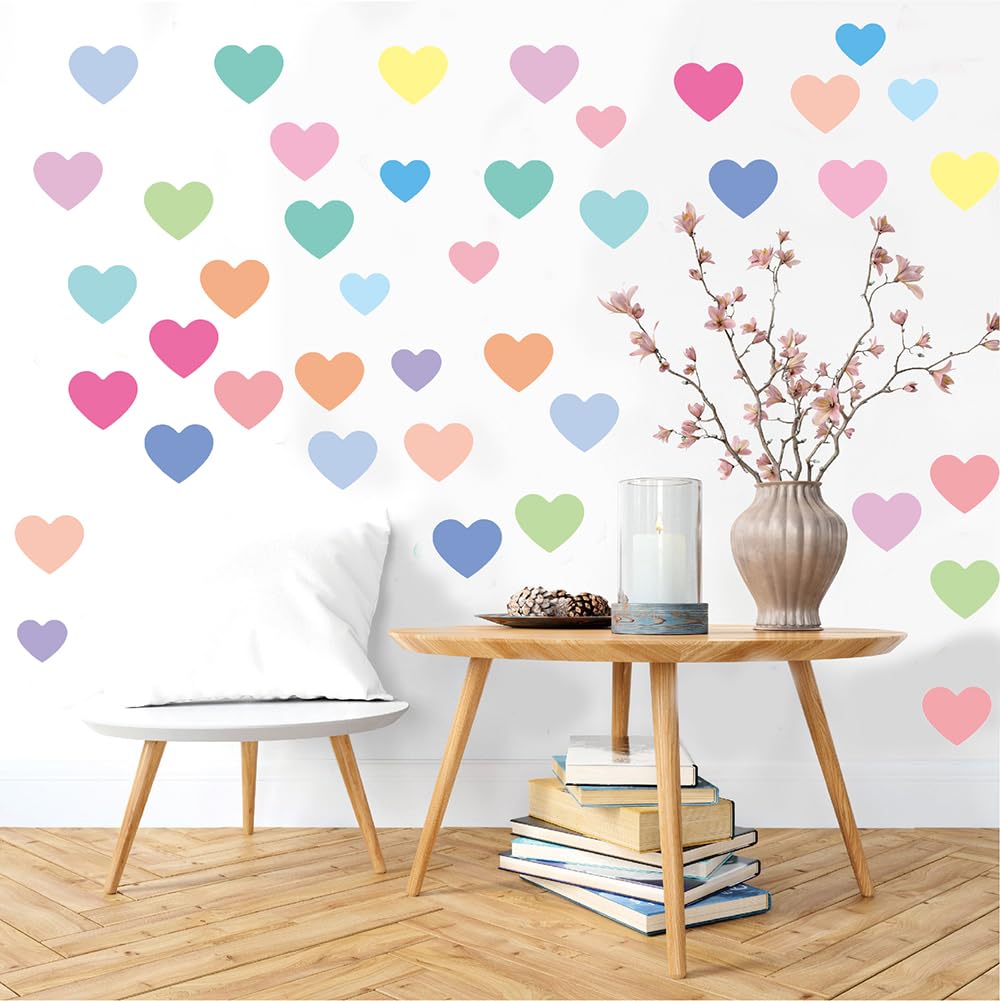 160 PCS Pastel Heart Wall Decals – Pre-Cut Waterproof Vinyl Hearts for Girls Bedroom, Nursery & Kids Room, 10 Sheets Peel & Stick Removable Wall