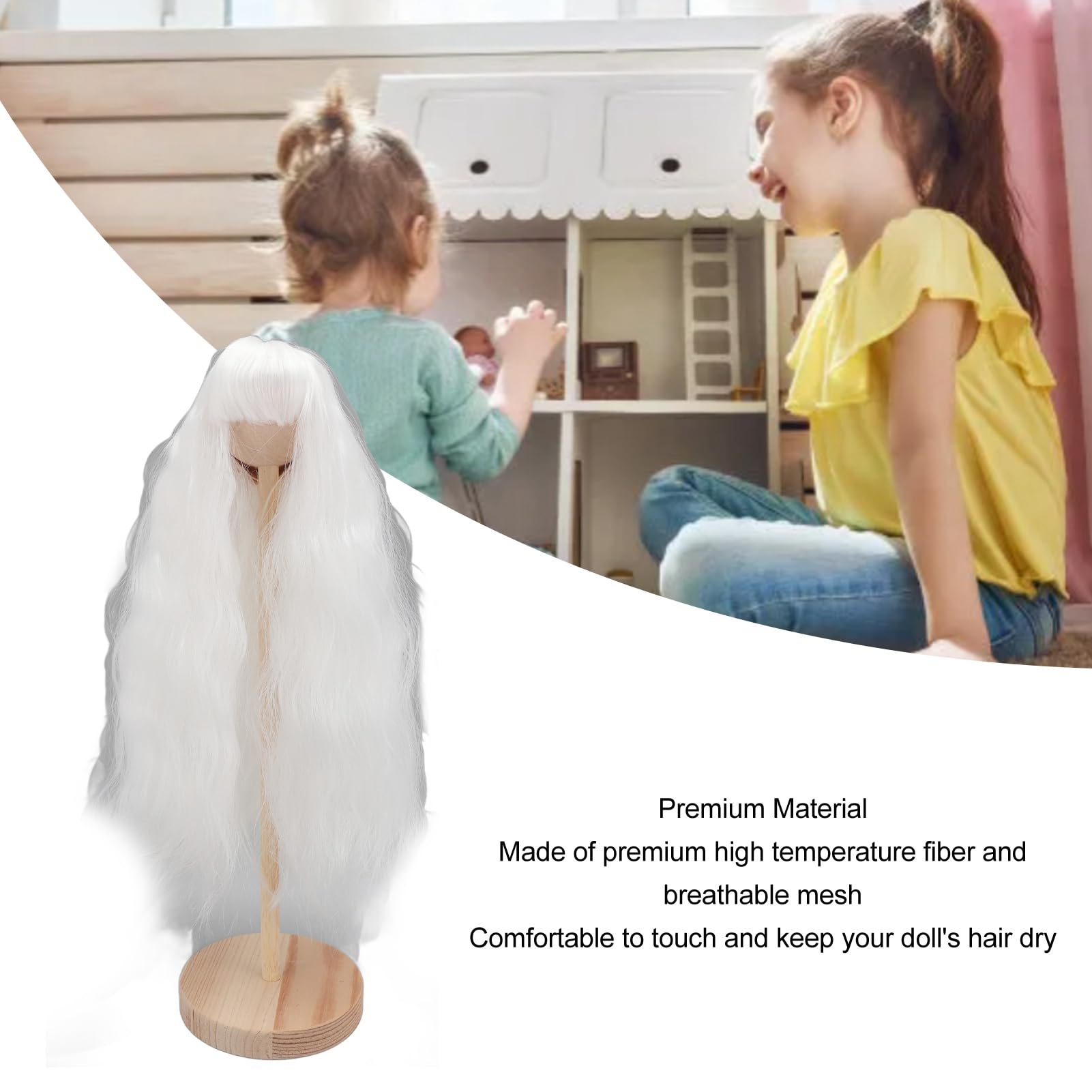 EMUKOEP Perruque de Poupée BJD avec Frange Droite, Longueur D'épaule, Fibre Douce Haute Température pour Poupée 1/3 21-24cm, Habillage DIY (Marron foncé