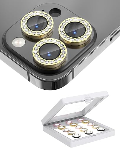 Miniatura 1 de 15 protectores de lente de cámara con purpurina para iPhone 15 Pro15 Pro Max, diamantes de metal brillante de dureza 9H, vidrio templado, protección