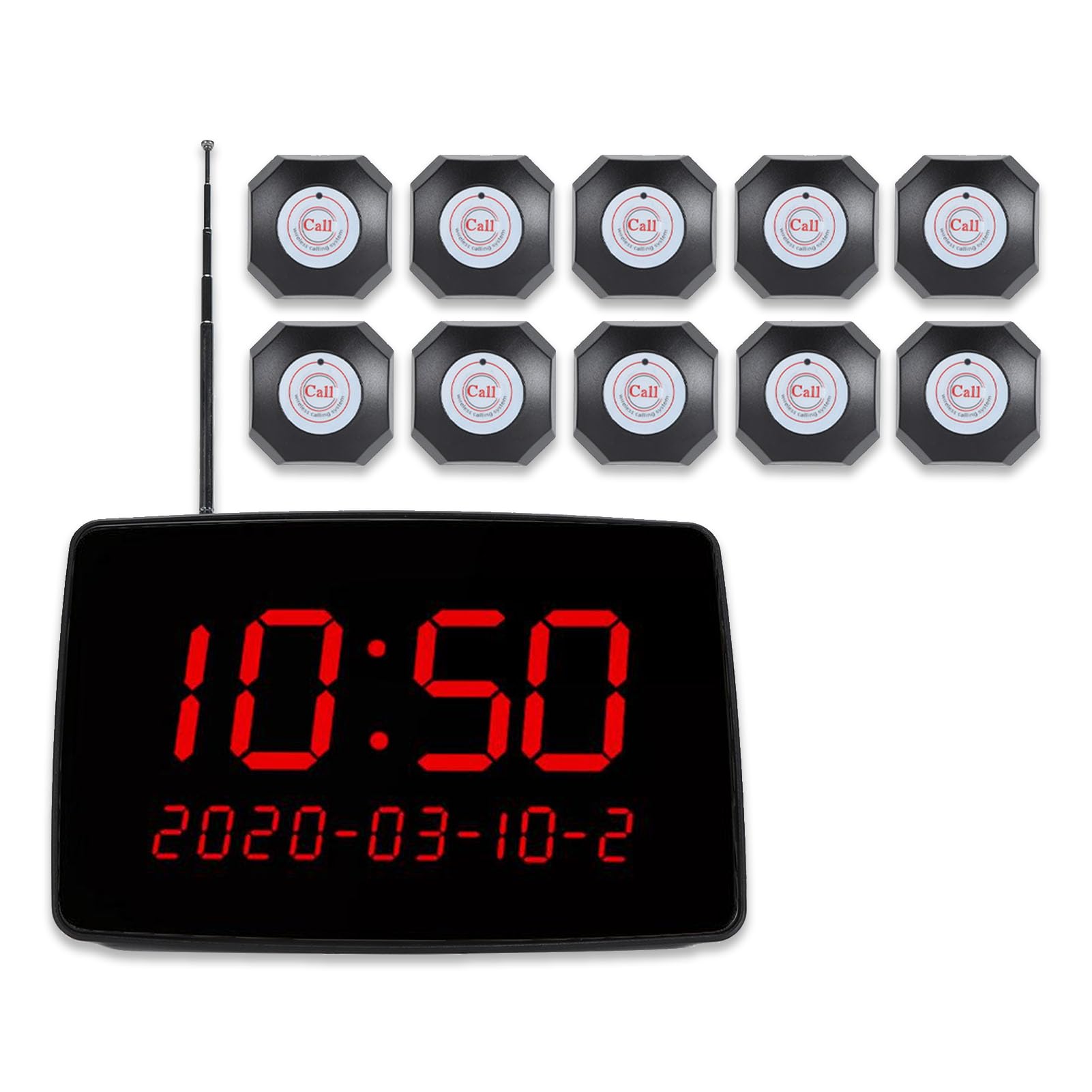 Wireless Calling System, Wireless Guest Paging Queuing System with 10 Pager Buzzers & 1 Receiver, than 200m Customer Paging System for Restaurant Food Truck Cafe Hotels Hospital (UK Plug)