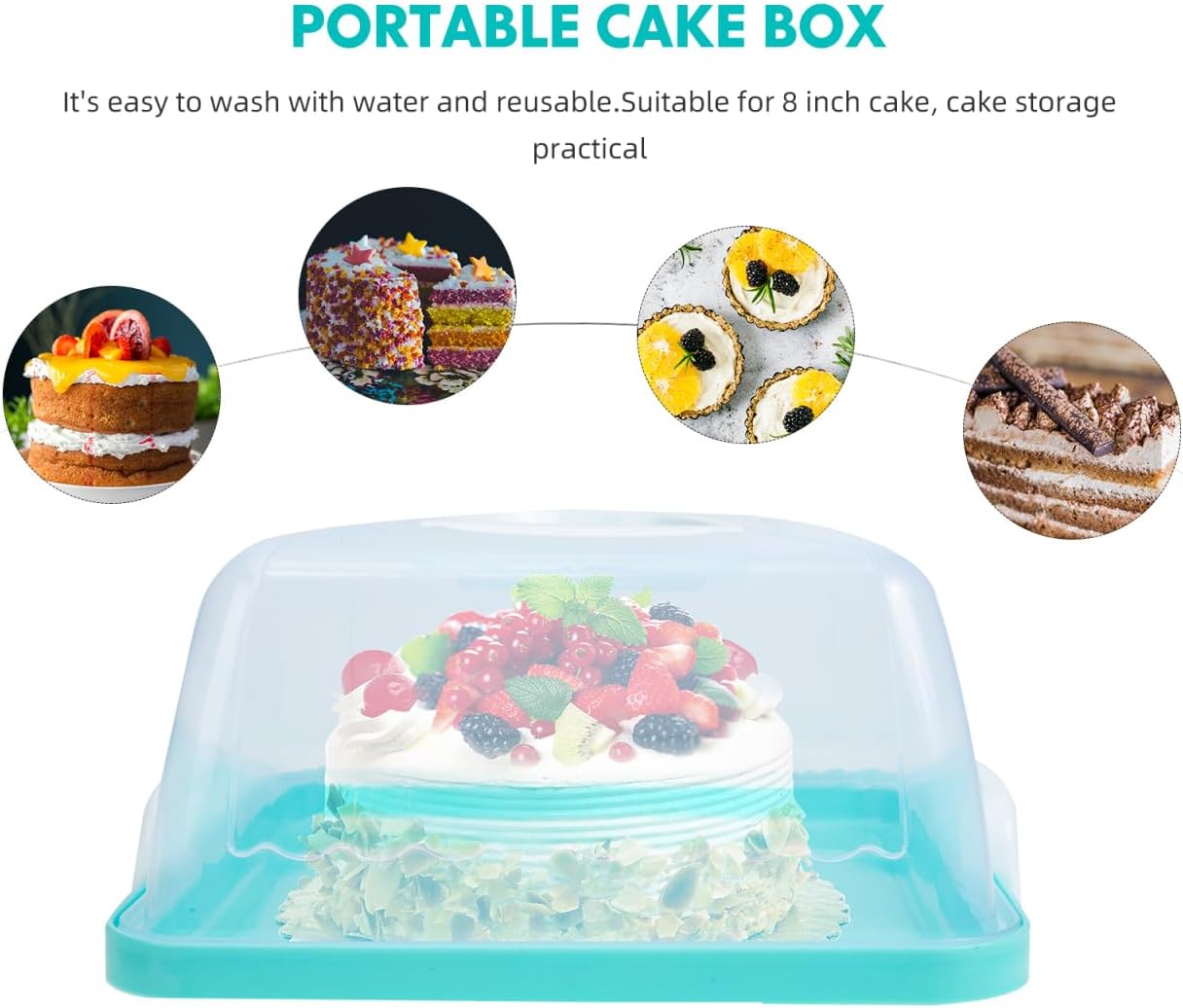 VICASKY Dessert Carrier Collapsible Cake Rectangular Square Stand With Lid Portable Box Round Cover Cupcake Holder Transparent Storage Cakes Plastic Bride Mini Handheld Birthday Handle Two Sided