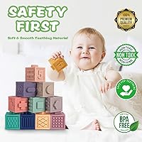 Vista 3 de SpringFlower 3 in 1 Montessori Toys for Babies 0-3-6-12 Months, Soft Baby Teething, Stacking Building Blocks for Infants, Sensory Developmental