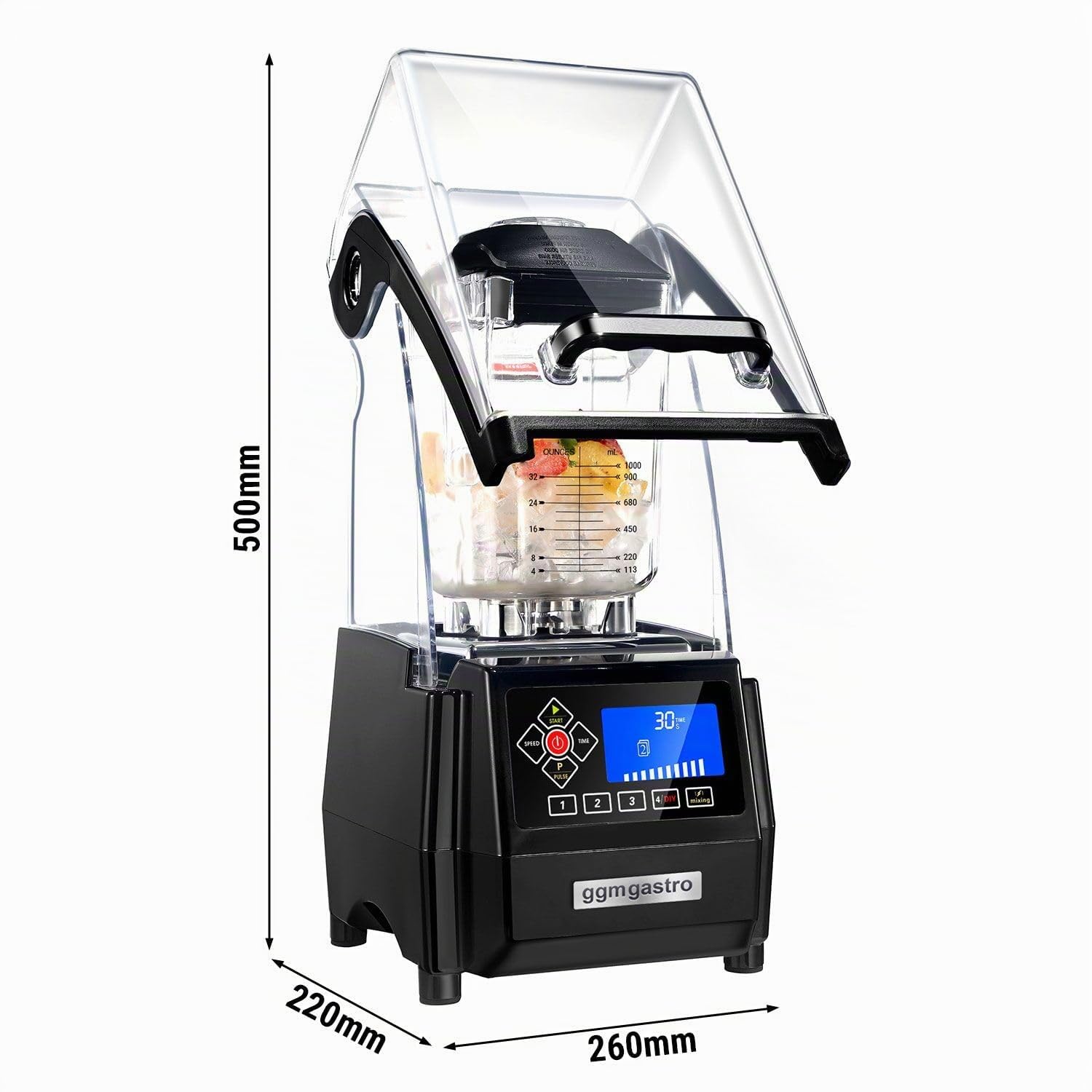 GGM Gastro | BMK2-1500N | Mixeur de bar avec capot insonorisant - 2 litres - 1 kW - silencieux