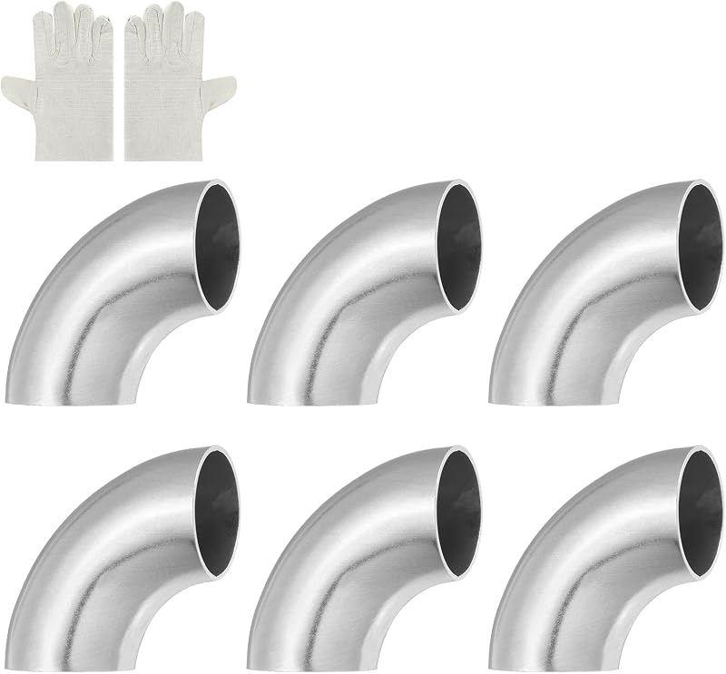 Curva de escape 90° MECCANIXITY em aço inoxidável 304, 32 mm – Kit com 4 unidades e luvas