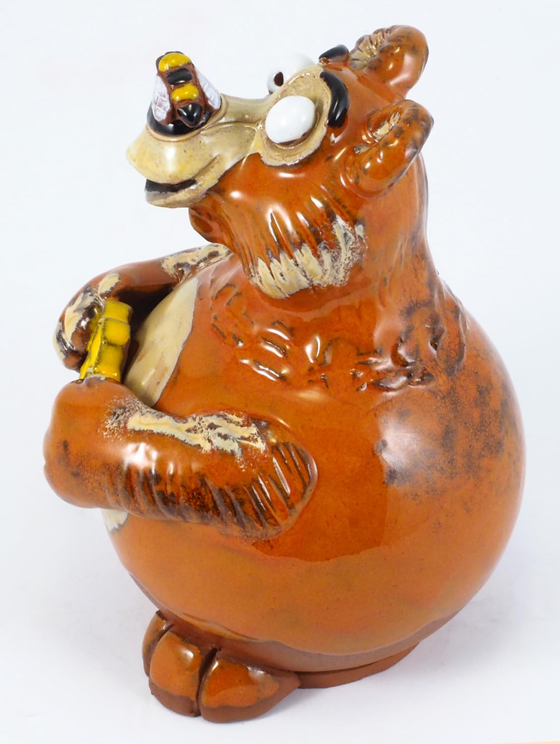 Gartenstecker Keramik Handgefertigt - Gartendeko für Draußen Wetterfest - Garten Deko Keramik - Gartenfiguren & Gartenstatuen - Teddybär mit Honigtopf
