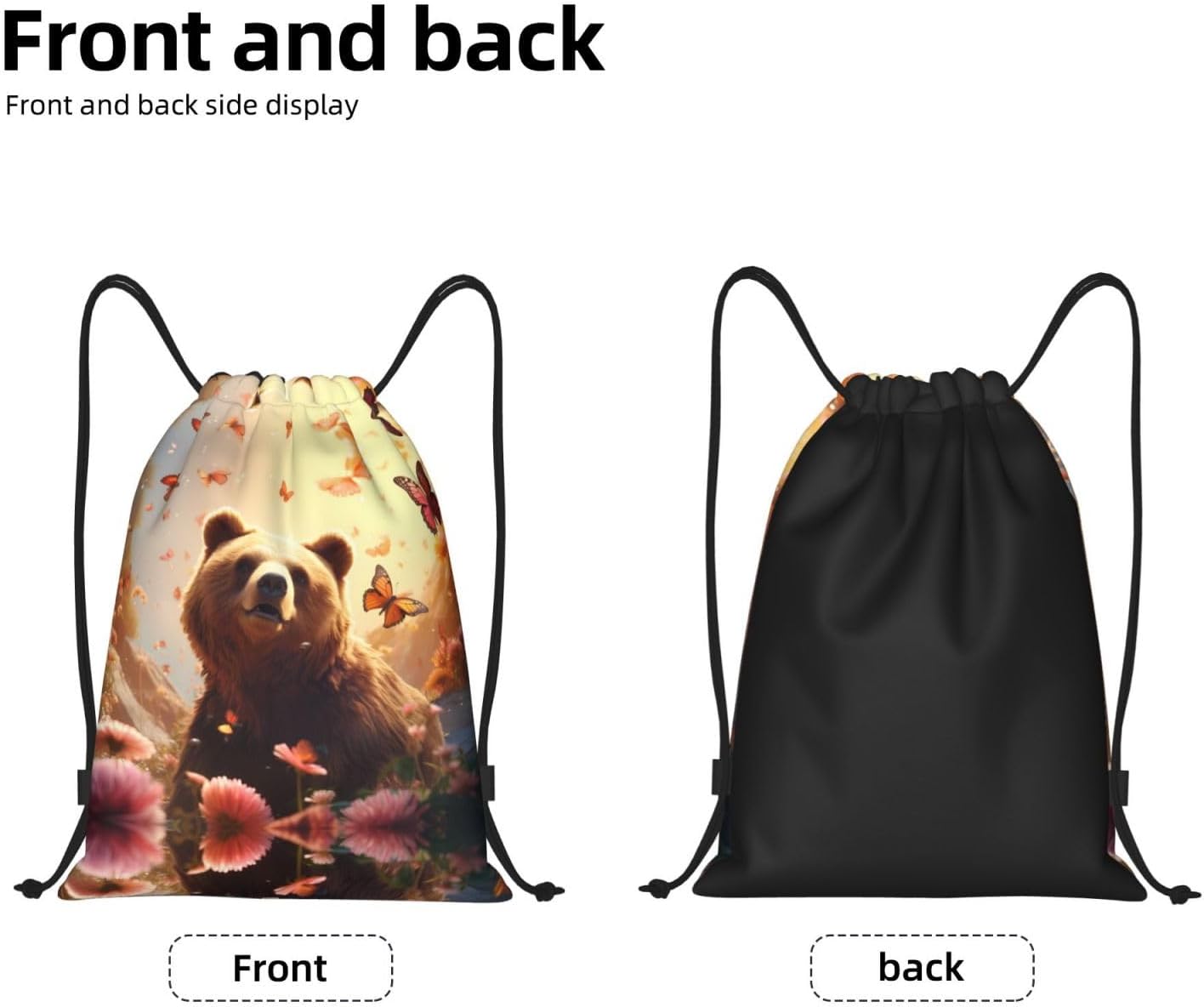 Heads Up Bear Foldable drawstring backpack, lightweight storage bag - large-capacity fitness travel bag image 4