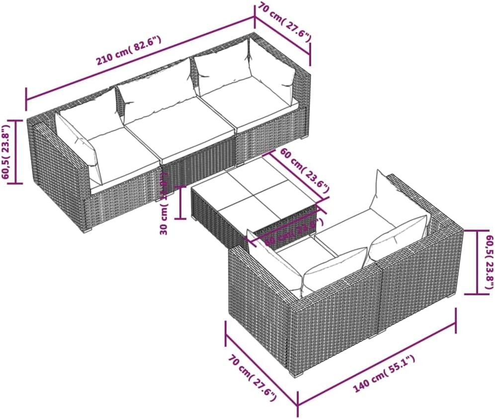 vidaXL Patio Lounge Set 6 Piece, Patio Furniture Set for Outdoor Garden, Sectional Sofa with Cushions, Middle Sofa, Poly Rattan Brown