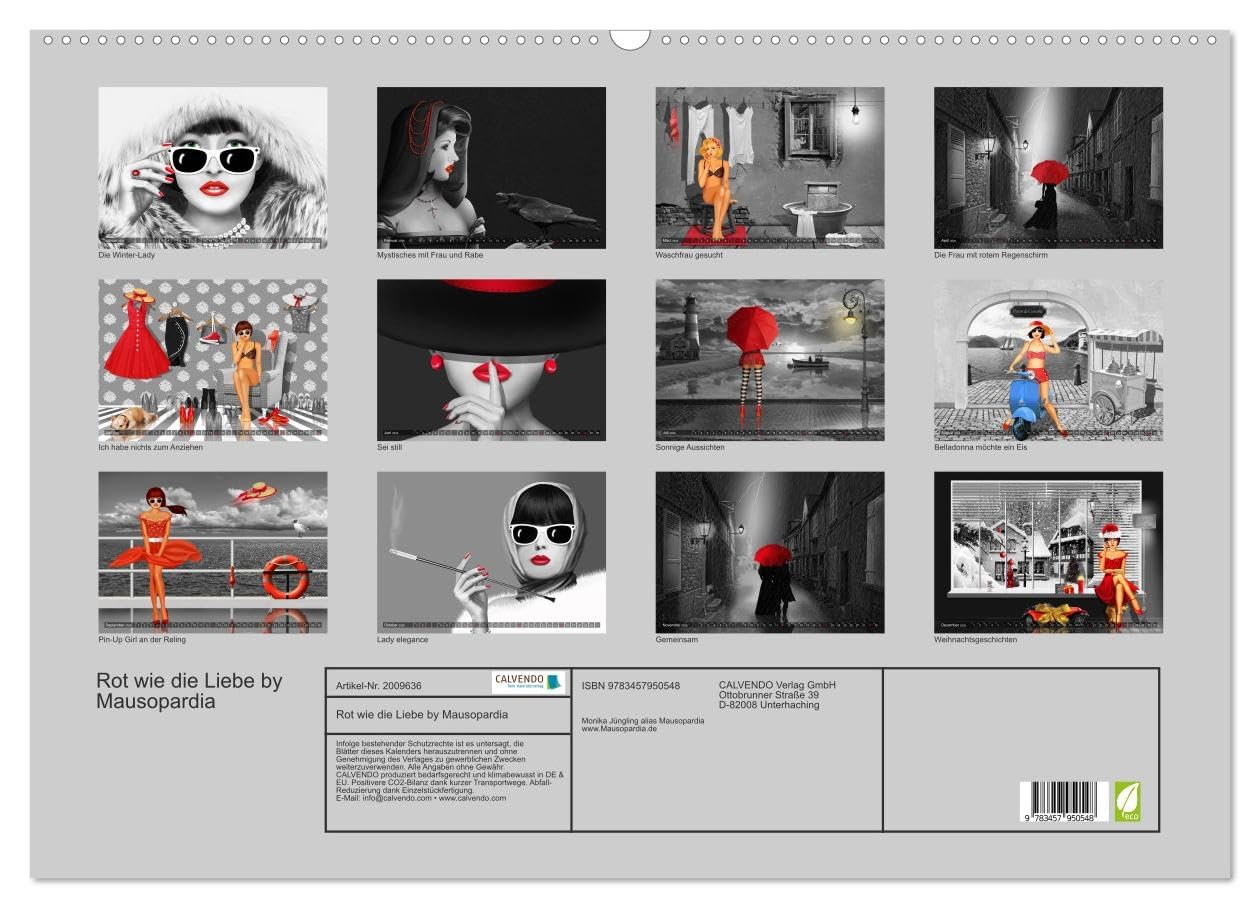 Rot wie die Liebe by Mausopardia (Wandkalender 2026 DIN A2 quer), CALVENDO Monatskalender: Schöne Frauen von sexy Pin-Up Girls bis mondän. (CALVENDO Erotik)