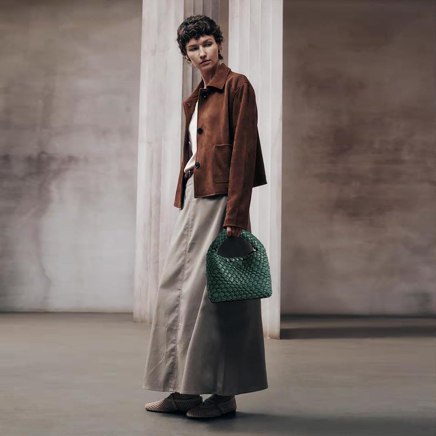 JINMANXUE Fashion Mini Handbag For Women, Woven Tote Bucket Composite Bag Knitting Chain Bags, Crossbody Shoulder Purses