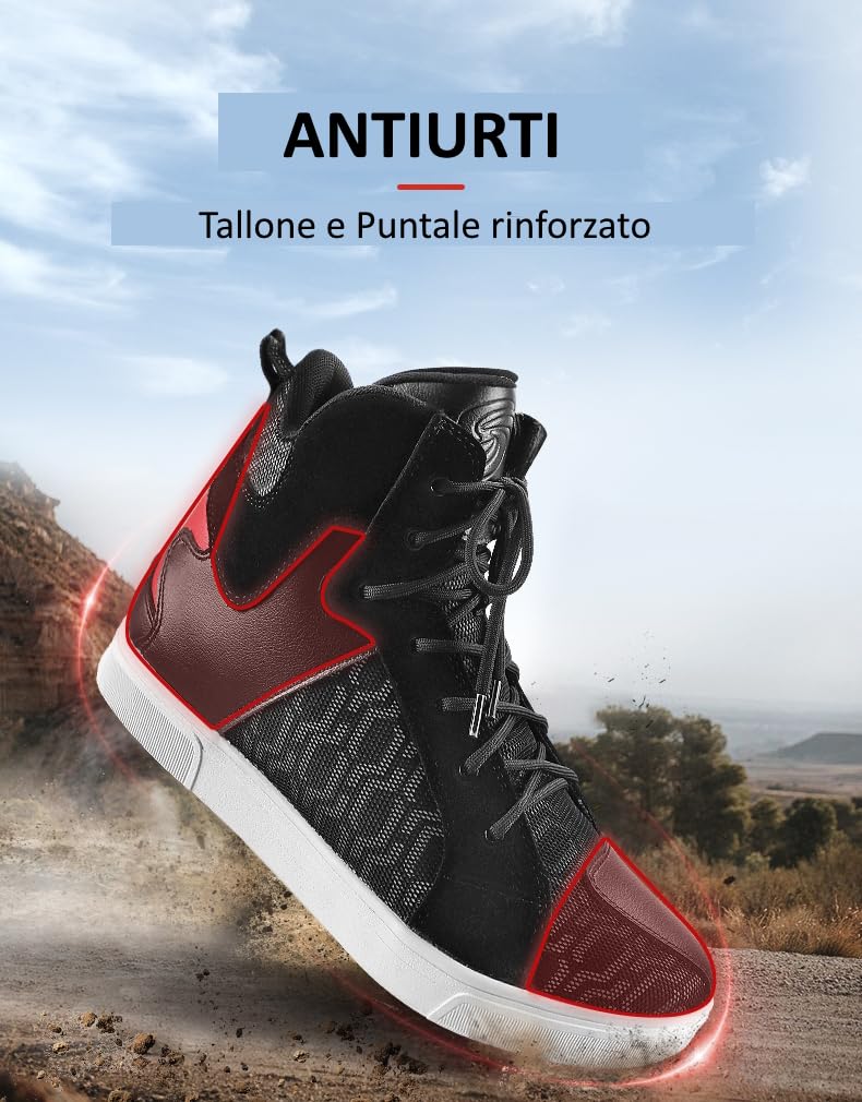 Zapatos Moto hombre Botas Moto de piel Transpirable Reforzado con Soporte del Tobillo Suela Antideslizante