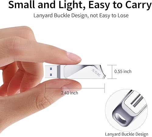 Miniatura 4 de SSK Unidad flash USB C de 256 GB, unidad dual 2 en 1 OTG USB A 3.2 Gen 1 + memoria tipo C, Thunderbolt Pendrive hasta 200 MBs velocidad de