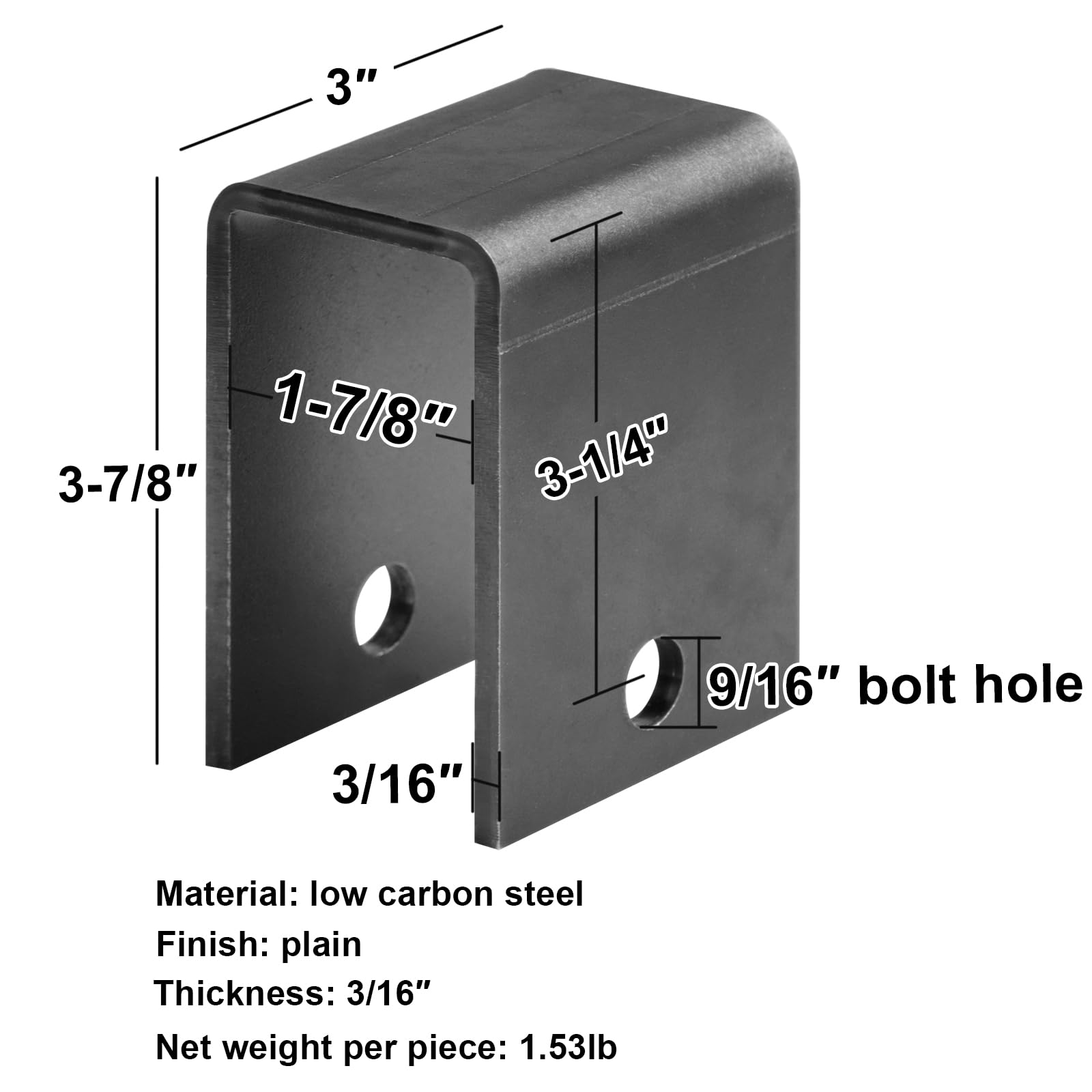 Confezione da 2 ganci universali anteriori/centrali/posteriori per rimorchio, a doppio occhiello, per molle larghe 3-3/4", altezza 9,5 cm, acciaio da 0,9 cm