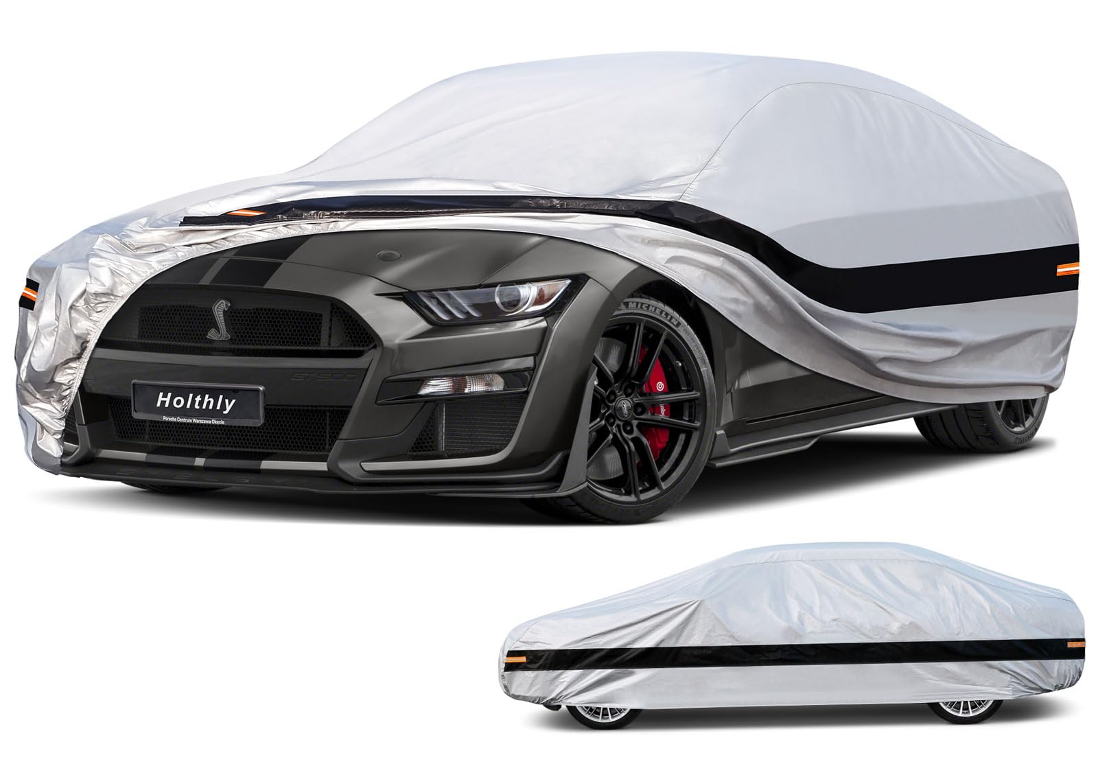 Holthly10 Layers Car Cover Custom fit for Ford Mustang/Shelby (1964-2024) Waterproof All Weather for Automobiles, Outdoor Full Cover Rain Sun UV Protection.Silver