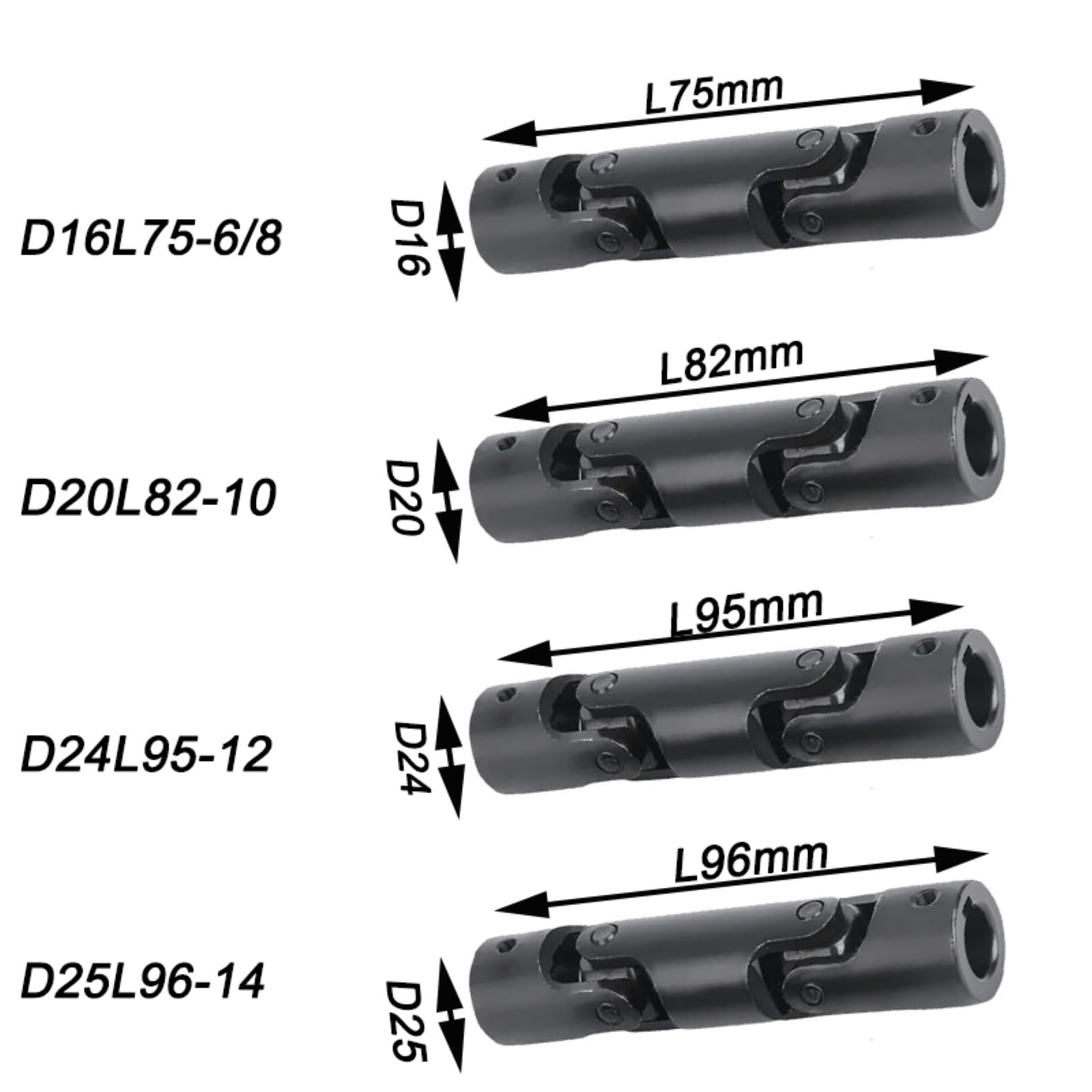 Giunto Elastico Flessibile, Accoppiamento Giunto Universale a Croce a Doppia Sezione di precisione 1PC Accoppiatore a Tre Alberi da 6mm-14mm(D24L95-12)