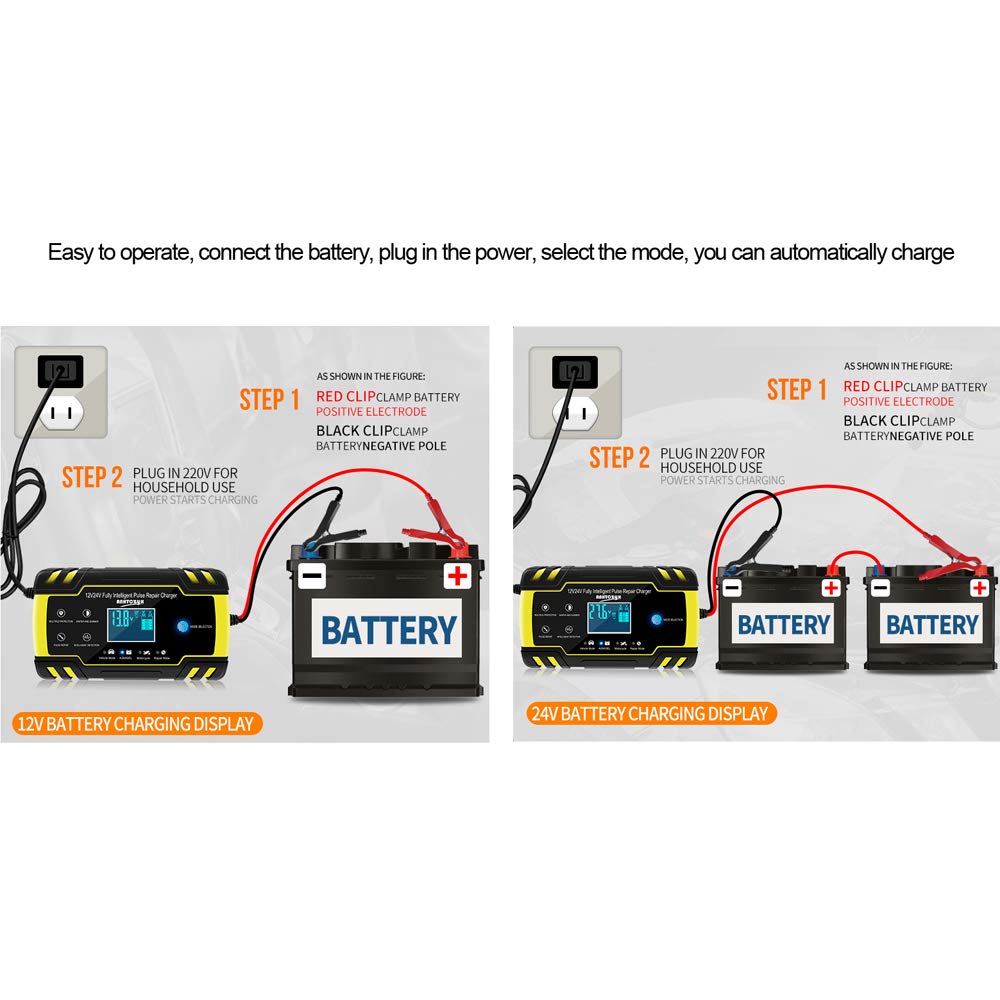 Rainbow_Road Cargador de batería automático para Coche, 12 V/24 V, 8 amperios, para Motocicletas, ATV, RV, Powersports, Barcos, Rescate y baterías de recuperación
