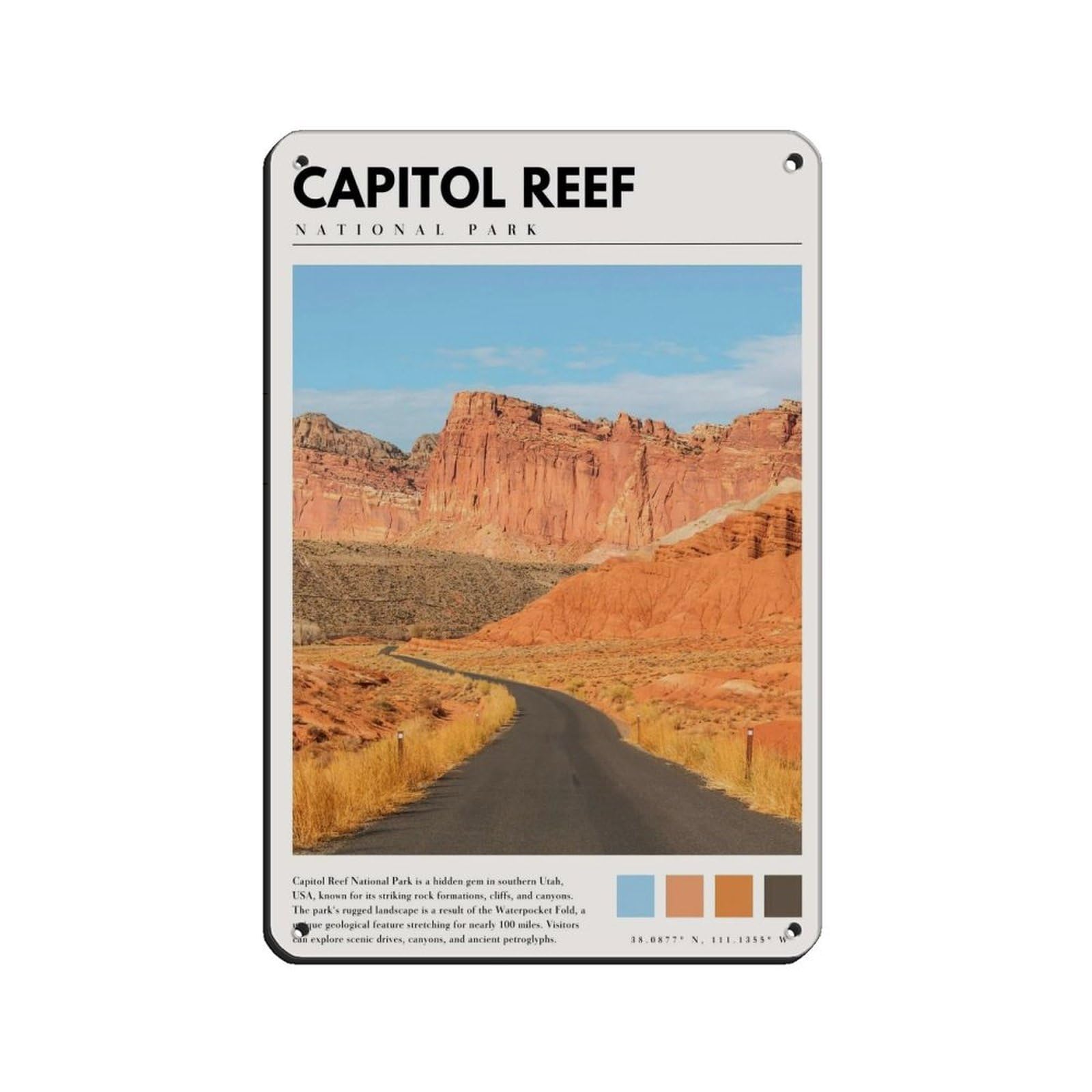 Capitol Reef Capitol Reef Utah Poster Art Tin Sign Vintage Metal Pub Club Cafe Bar Home Wall Art Decoration Poster Retro 8x12inch(20x30cm)