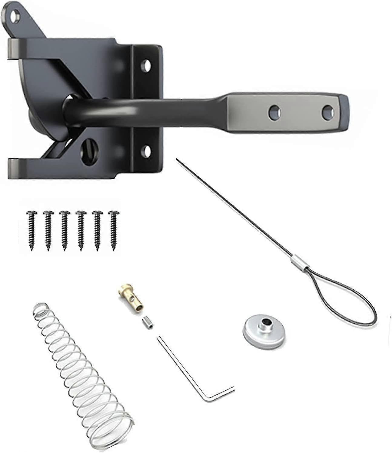 Joyhappst Image Color Garden Gate Latch, Automatic Gravity Latch Spring Iron Gate Lock, With Adjustable Latch Wire Cable For Metal Garden Gate