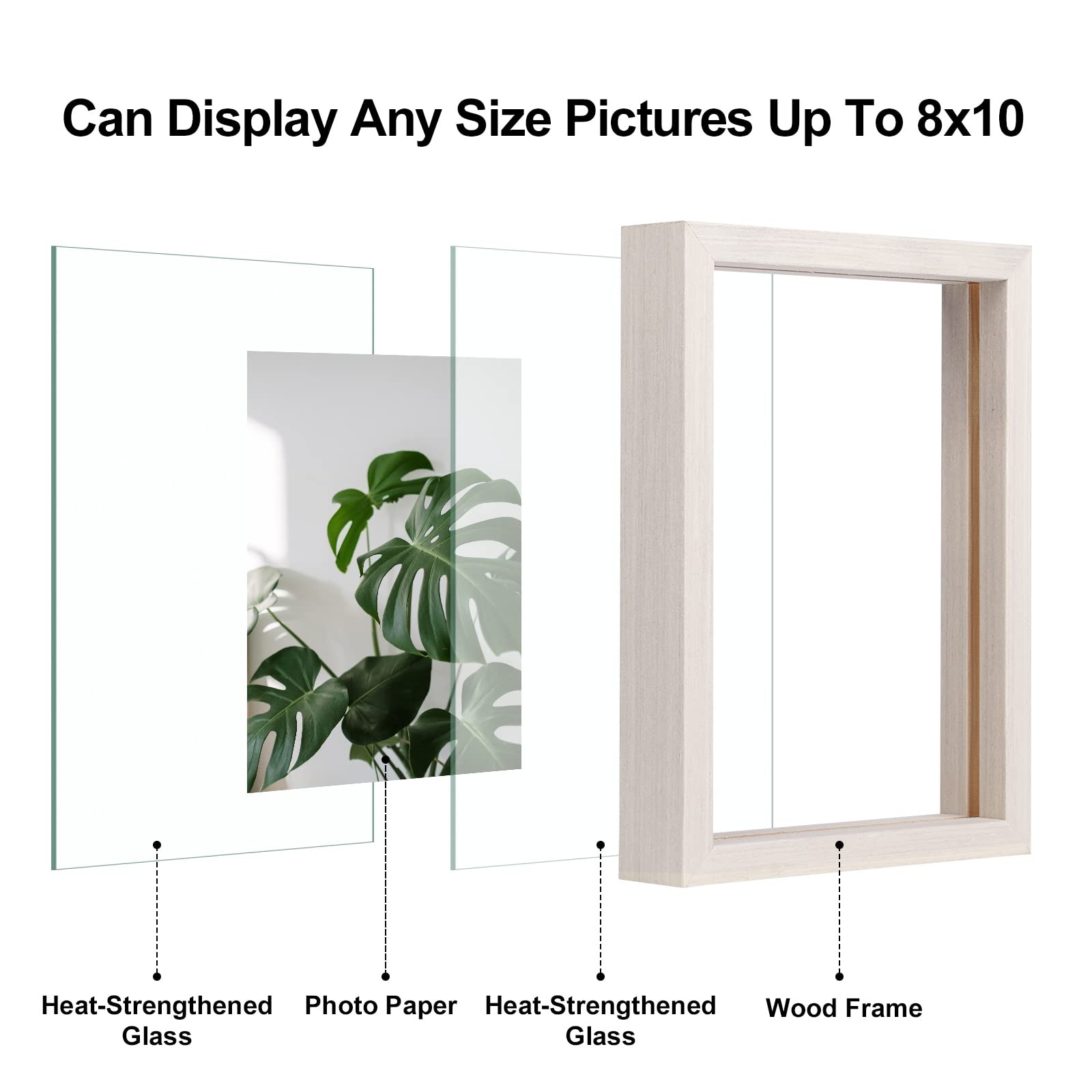 Egofine 8x10 Floating Frames Set of 2, Double Glass Picture Frame, Made of Solid Wood Display Any Size Photo up to 8x10, Wall Mount or Tabletop Standing, Beige