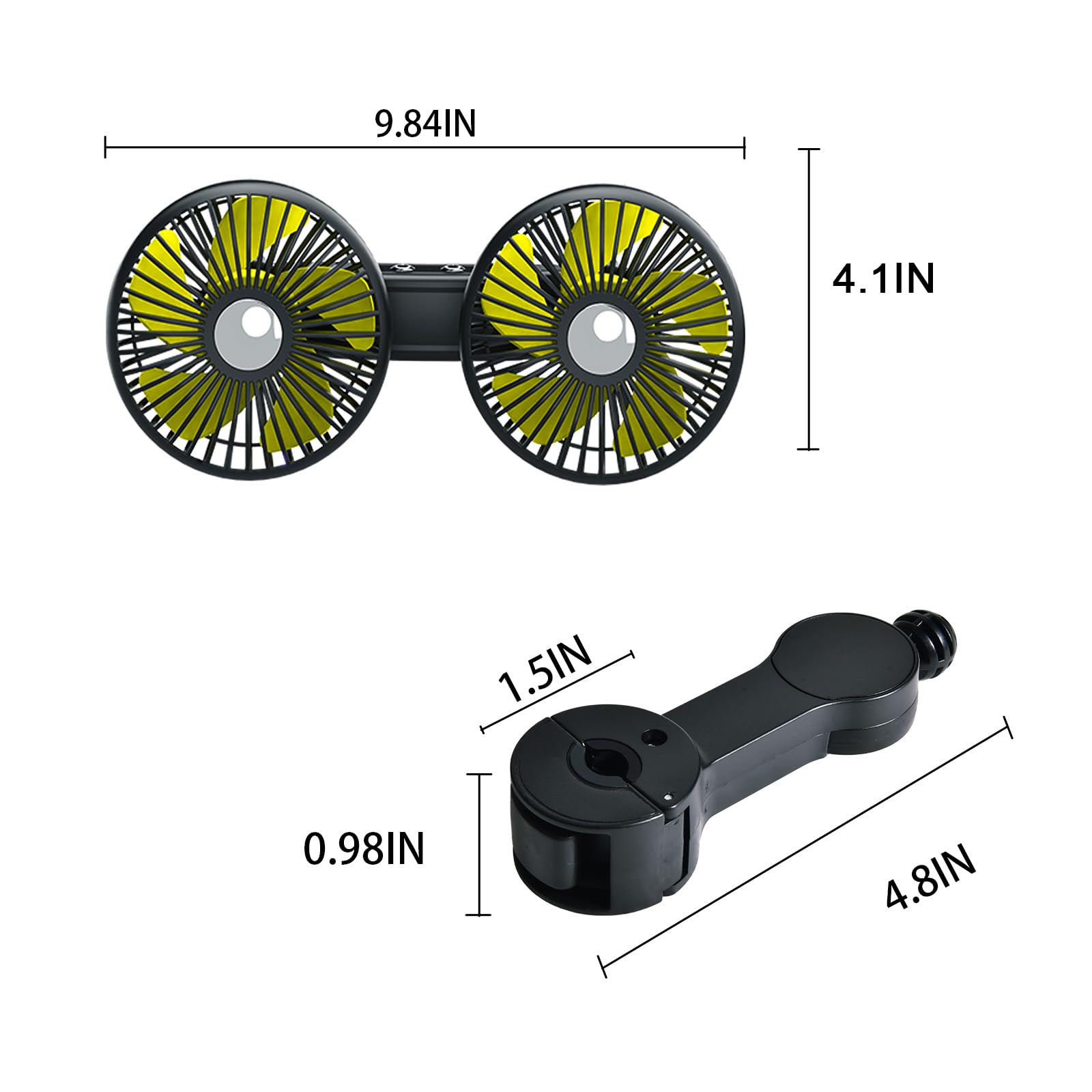 Ventilatore per auto per sedile posteriore, 2000 mAh, ventola per sedile posteriore, regolabile, doppia testa, USB, ventole portatili per auto con 3 velocità, ventilatore per seggiolino auto,