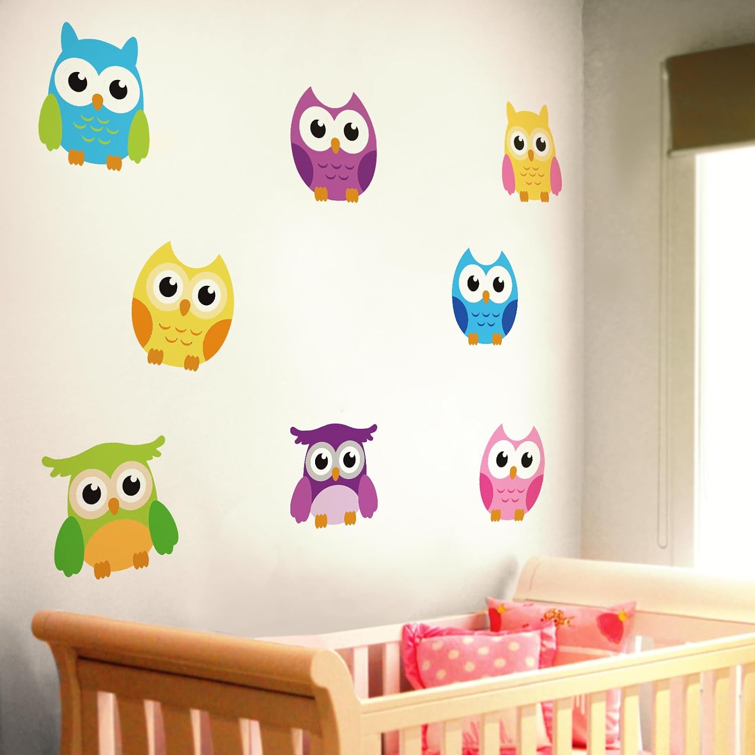 DEKOSH Owl Wall Decals for Baby Nursery Decor | Colorful Large Jungle Theme Animal Wall Stickers for Kids Playroom, Classroom image 5
