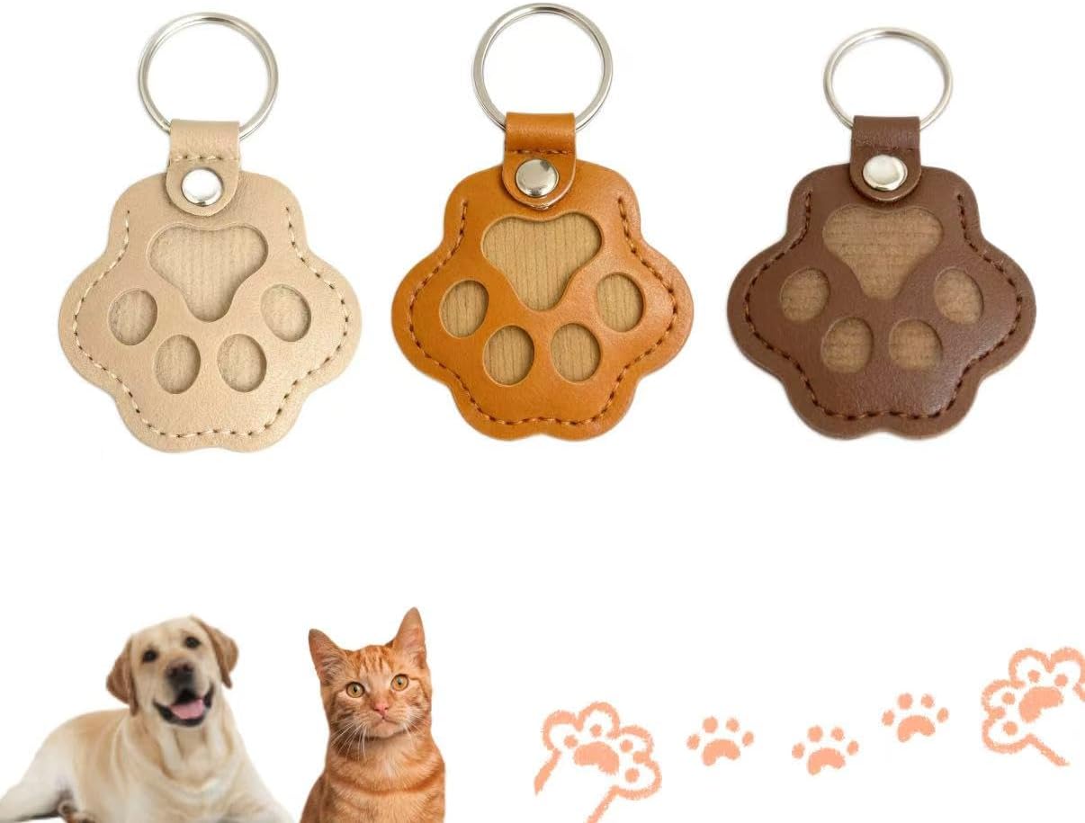 Dog Hair Keychain, Pet Fur Keepsake Memorial Gifts for Dogs & Cats, Refillable Handmade Leather Pet Hair Keychain with Pawprint Shape for Bag Charm or Key - 3Pcs (Dark Brown, Light Brown, Gray)