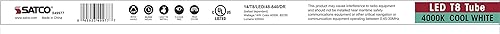 Miniatura 5 de Satco S49977 14 vatios 120-277 voltios; iluminación de tubo lineal LED T8 de 4 pies; base mediana G13 bi pin; 4000 K blanco frío; 2200 lúmenes; tipo