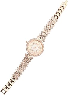 Relógios de Diamante Elegante Rosa Pulseira Decorativa Luxo Strass Feminino Elegante Liga Ornamento Relógio de Pulso Feminino Delicado Moderno Vestido Decoração Feminino Dourado Feminino, Ouro rosa, 20x3.6cm, centímetro