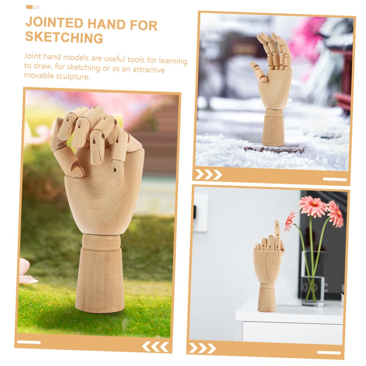 Alipis Wooden Hand Model Flexible Joint Hand for Sketching Ornament Solid Wood Craft Decoration