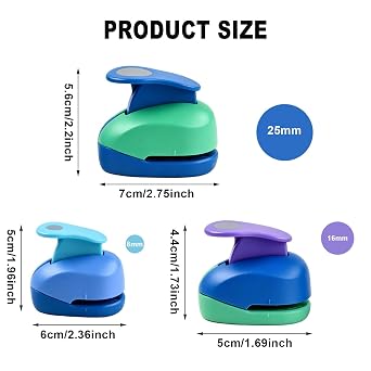 3 Pack Circle Punch Set for Crafts, 25mm, 16mm, 8mm Round Paper Punches, Circle Cutter for Scrapbooking, Card Making, DIY Arts and Crafts, Versatile Hole Puncher for Kids and Adults - Random Color