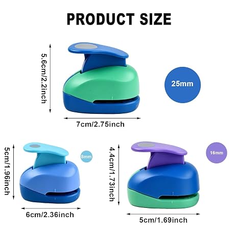 3 Pack Circle Punch Set for Crafts, 25mm, 16mm, 8mm Round Paper Punches, Circle Cutter for Scrapbooking, Card Making, DIY Arts and Crafts, Versatile Hole Puncher for Kids and Adults - Random Color