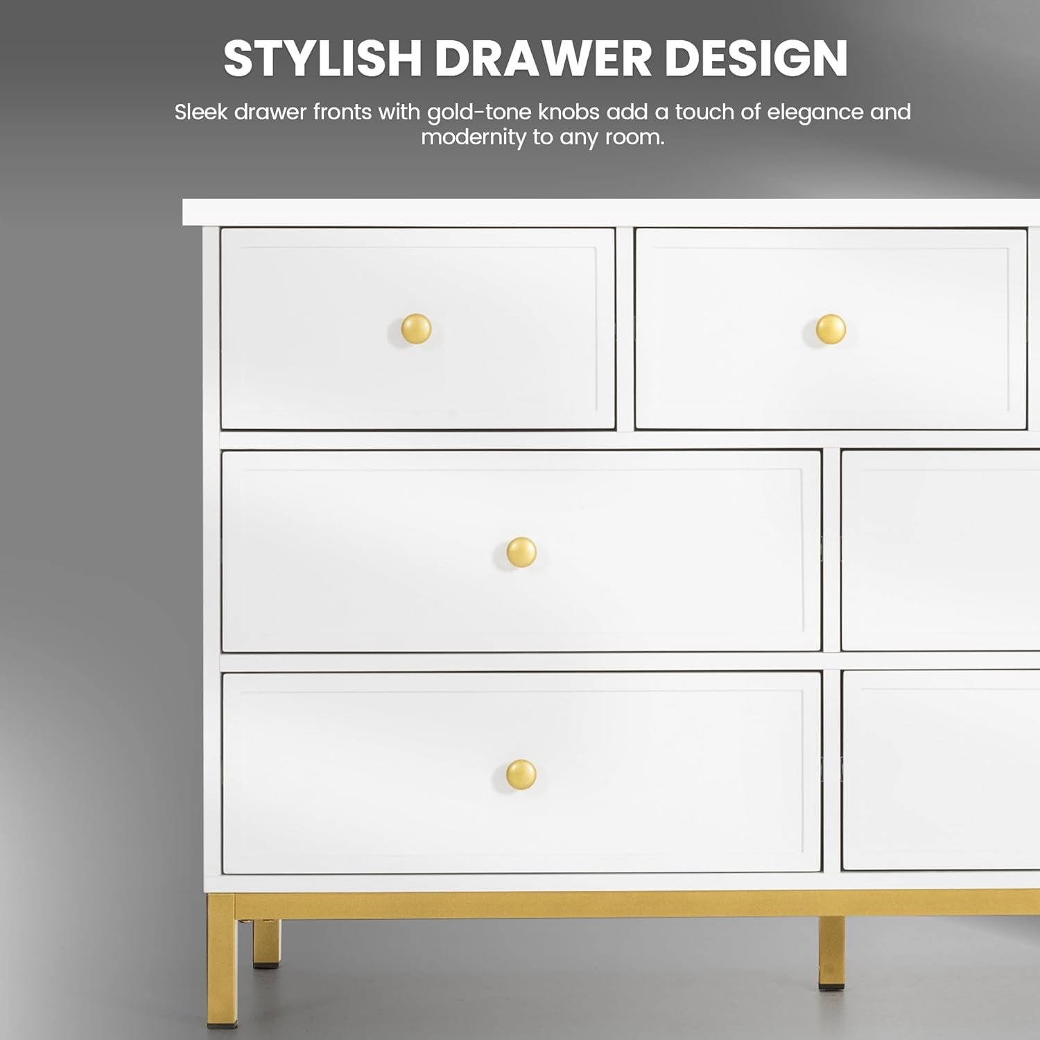 Pamapic Modern 7-Drawer White Dresser,47" White Wooden Dresser for Bedroom, Storage Organizer with Deep Drawers & Metal Handles for Bedroom, Entryway, Hallway