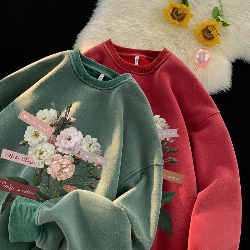 Mens Washed Sweatshirt Round Neck Pullover Vintage Printed Top3