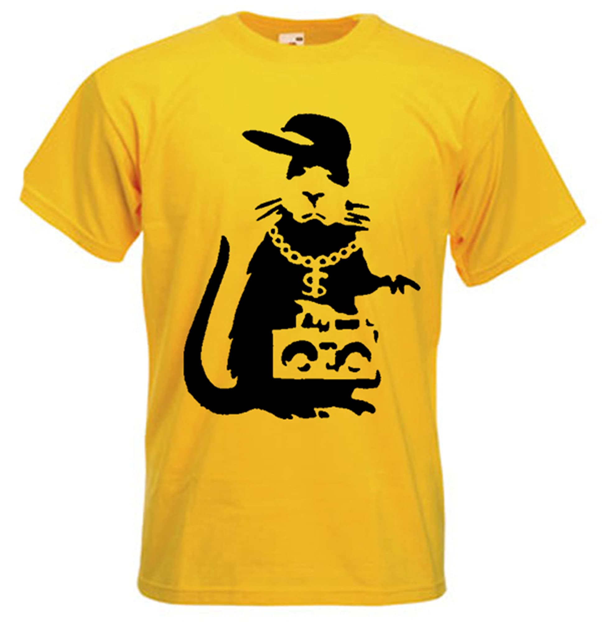 Tribal T-Shirts Banksy T Shirt - Gangsta Rat - Large Yellow