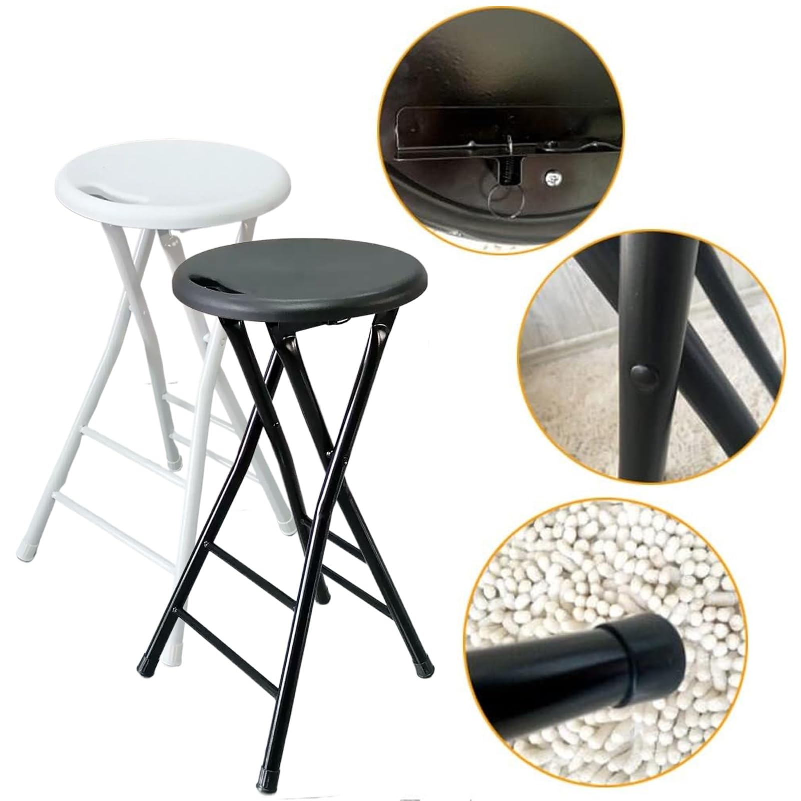Sgabello da Bar Pieghevole Portatile 28 pollici/70 cm, Sedia Alta Pieghevole Rotonda, Sgabello Pieghevole salvaspazio per Campeggio RV Party, capacità