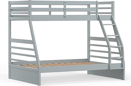 Miniatura 4 de Glenwillow Home Plana - Litera de madera maciza individual sobre individual mesita de noche colgante y nido en gris claro