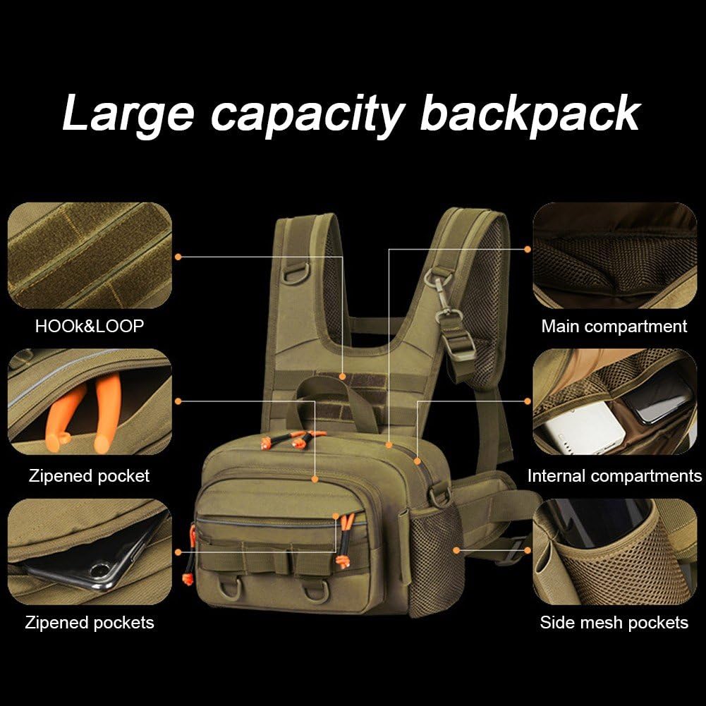 Chaleco De Pesca con Mosca, Señuelo De Pesca, Chaleco De Pecho Frontal, Mochila De Viaje, Camping, Senderismo, Ciclismo Aire Libre, Equipo De Montañismo, Bolsa De Aparejos para Hombres