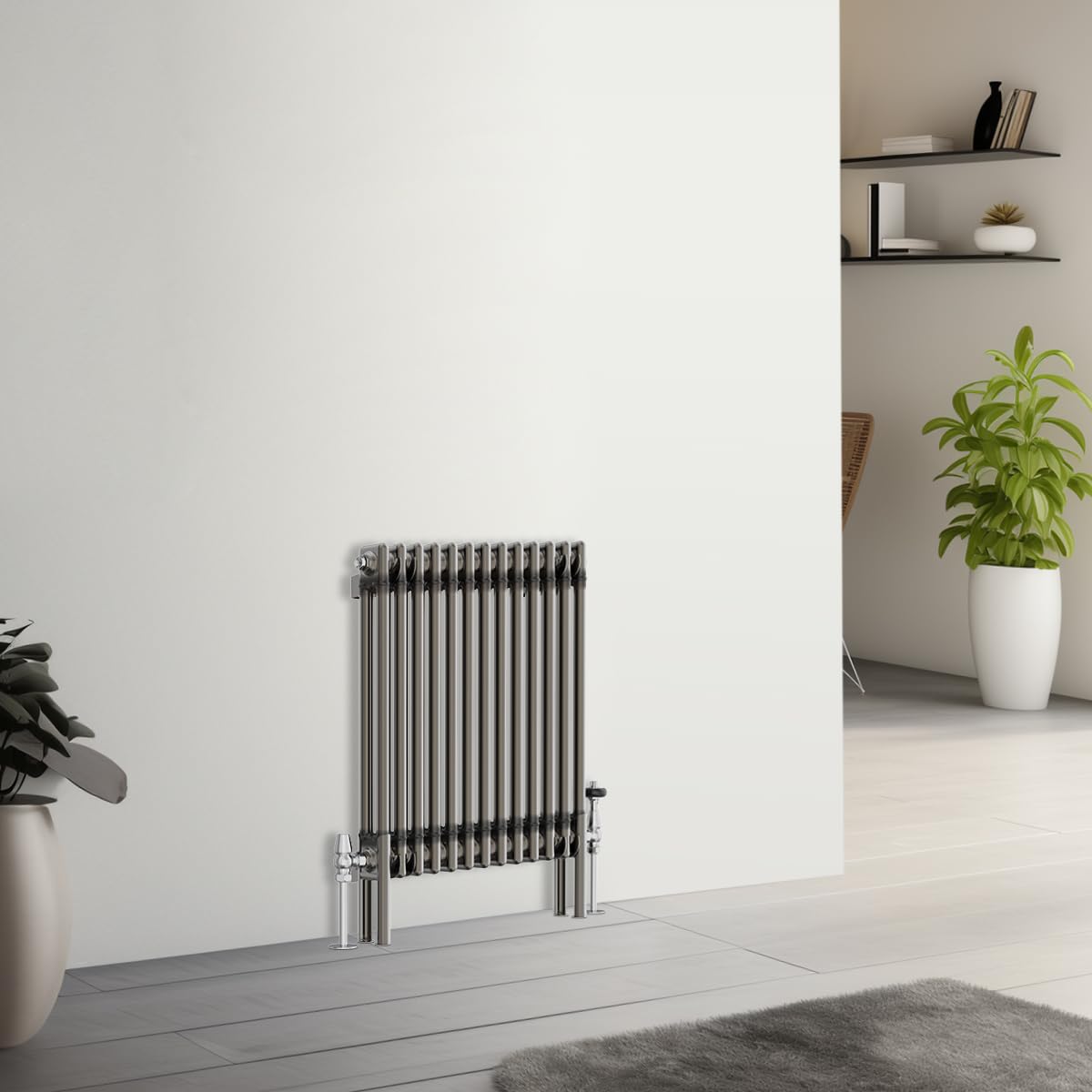 NRG 600 x 605mm Raw Metal Traditional Cast Iron Style Double Column Horizontal Radiator Central Heating Radiator Perfect for Bathrooms, Kitchen, Living Room