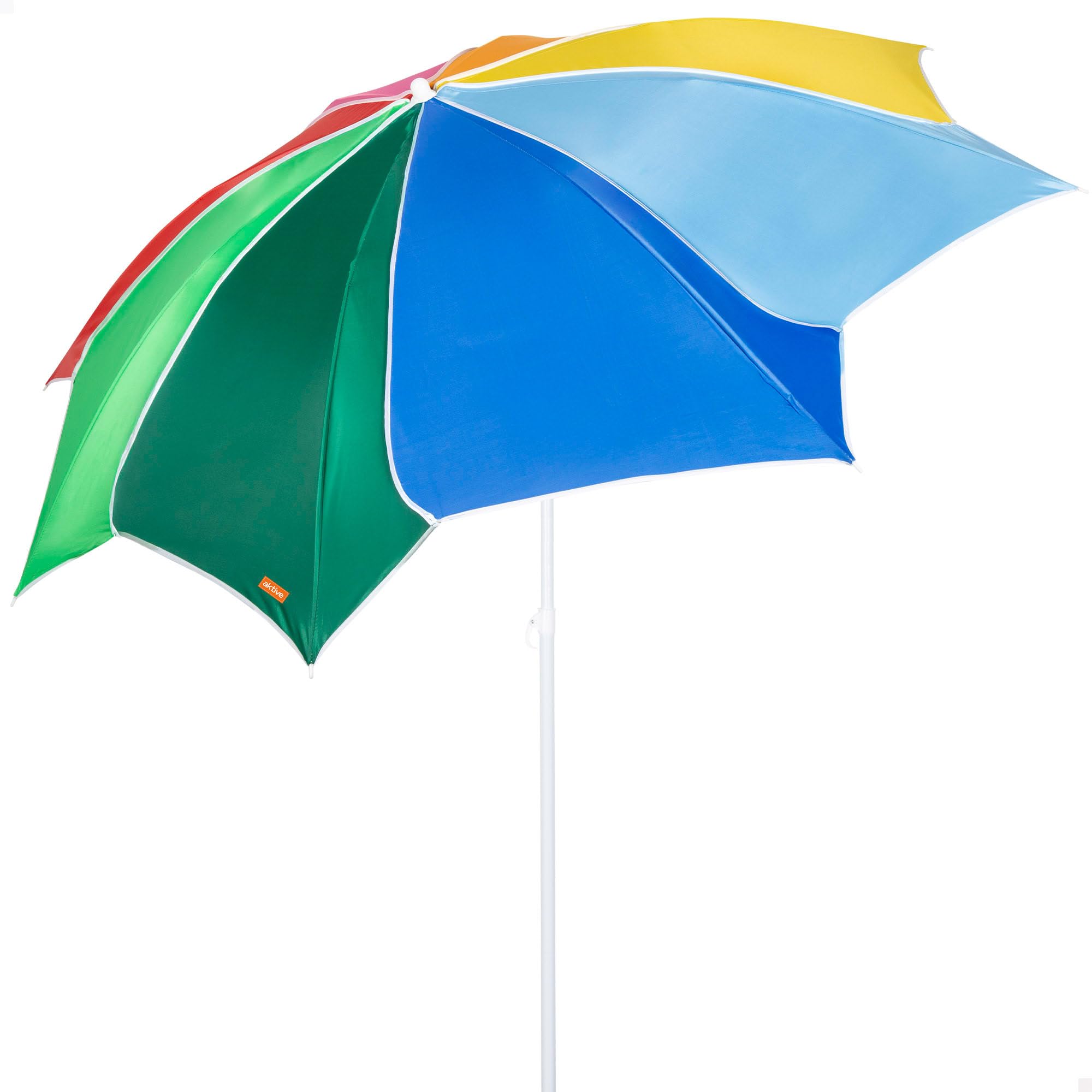AKTIVE Beach 62525 Parasol de plage inclinable, diamètre 200 cm, design multicolore, protection UV50, matériau Oxford, avec 8 baleines, pour extérieur, jardin, terrasse