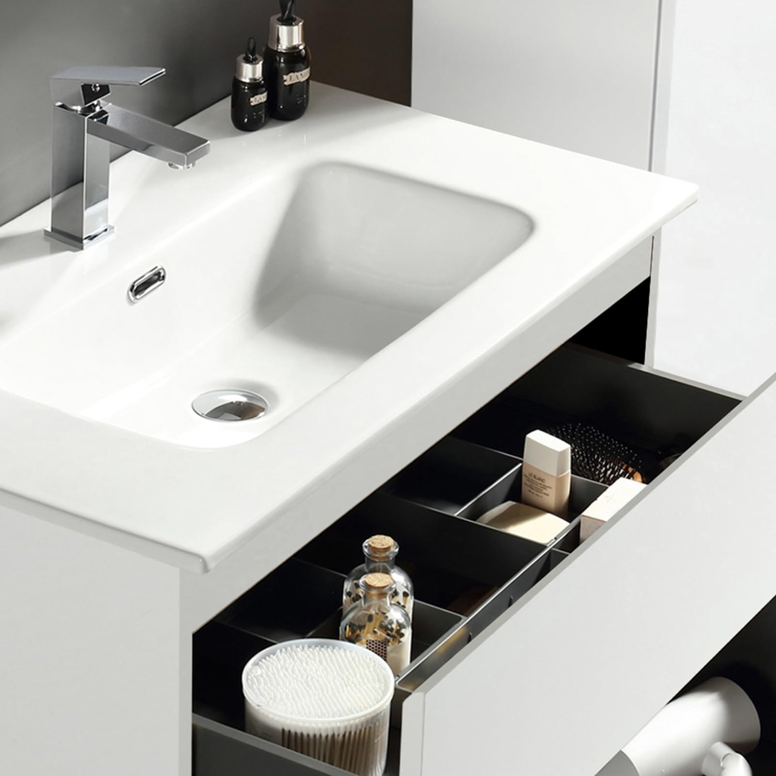 Alpenberger Waschbecken mit Unterschrank 80 cm Breit Weiß Glänzend | Aufsatzwaschbecken Waschbeckenunterschrank | Waschtisch Gäste WC Möbel Set | Waschtischunterschrank Hängend