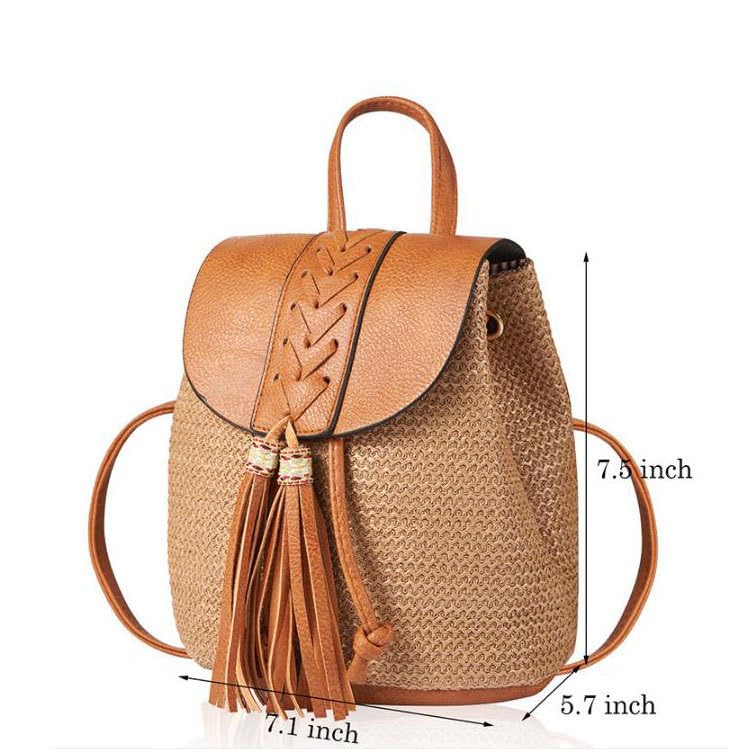 Sac a Dos de Paille Sacs à Main Portés Dos Ethnique Bohème pour le Shopping Dating Party Vacances Voyage en Plein Air
