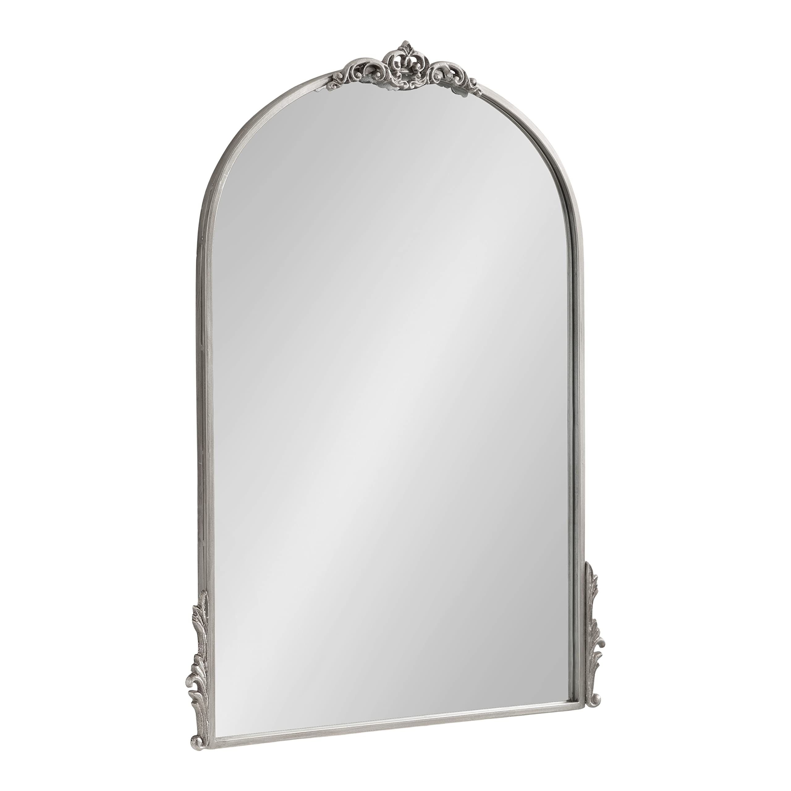 Kate and LaurelMyrcelle Traditional Arched Mirror; 25 x 33; Silver; Decorative Large Arch Mirror with Ornate Garland Detailing Along The Crown and Edges of The Frame