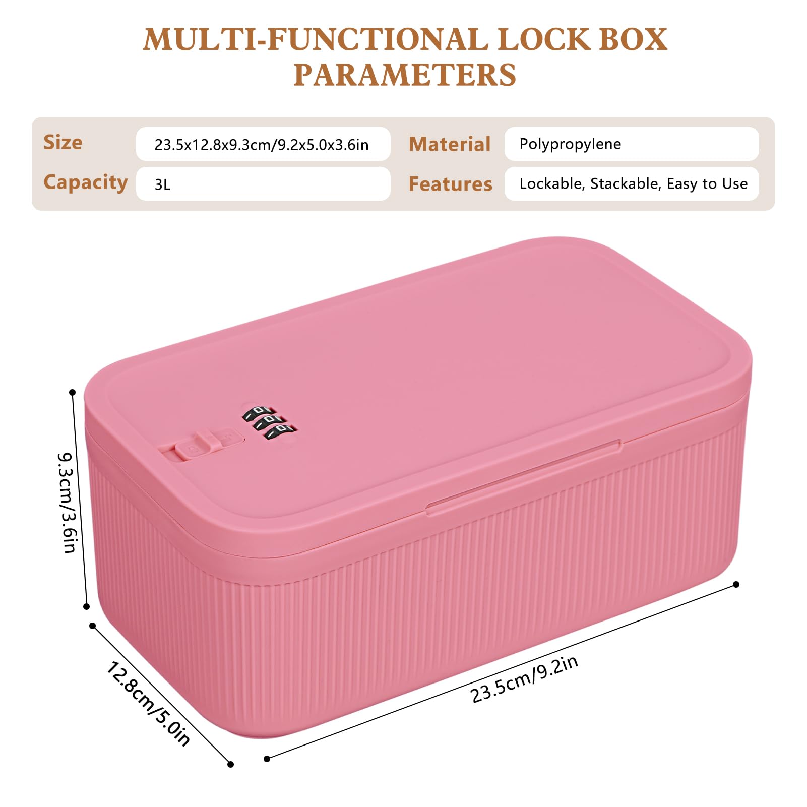 HOTOOLME Lockable Storage Box,Medicine Lockbox,Organizer Box with Combination Lock,Small Lockbox Travel Case,Containers Bin for Fridge,Office,Home,School (Berry) - Image 2